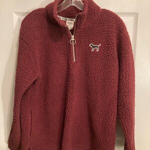 PINK Sherpa Quarter-Zip Pullover in Burgundy womens size small